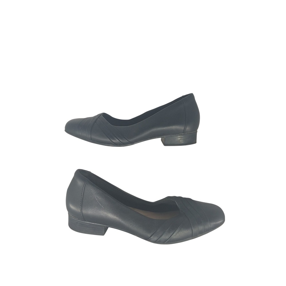 Clarks Collection Pumps 9W Black Leather Pleated Low Block Heel Professional